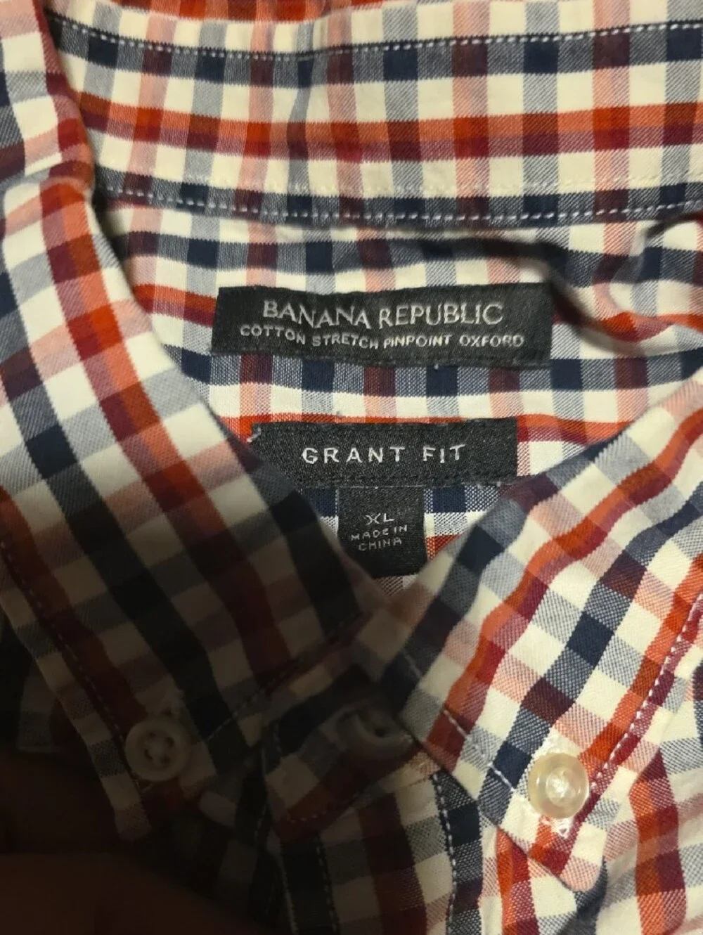 Banana Republic Men's Red, White & Blue Check Button-Down Shirt, Grant Fit, XL